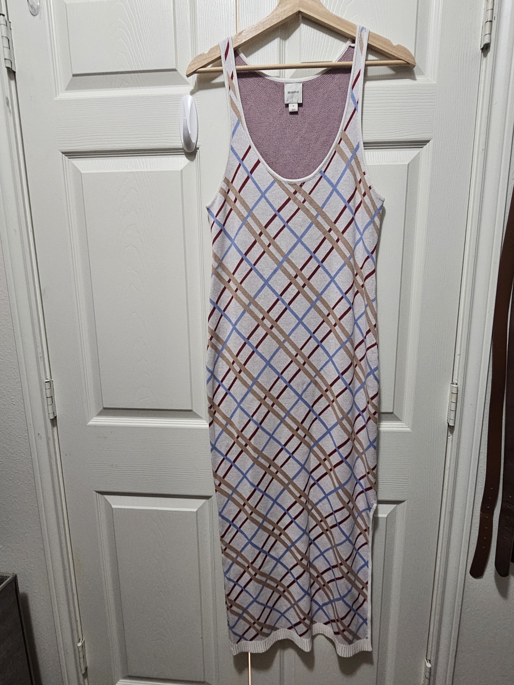 MAEVE Anthropology White Plaid Midi Tank Dress Size Small